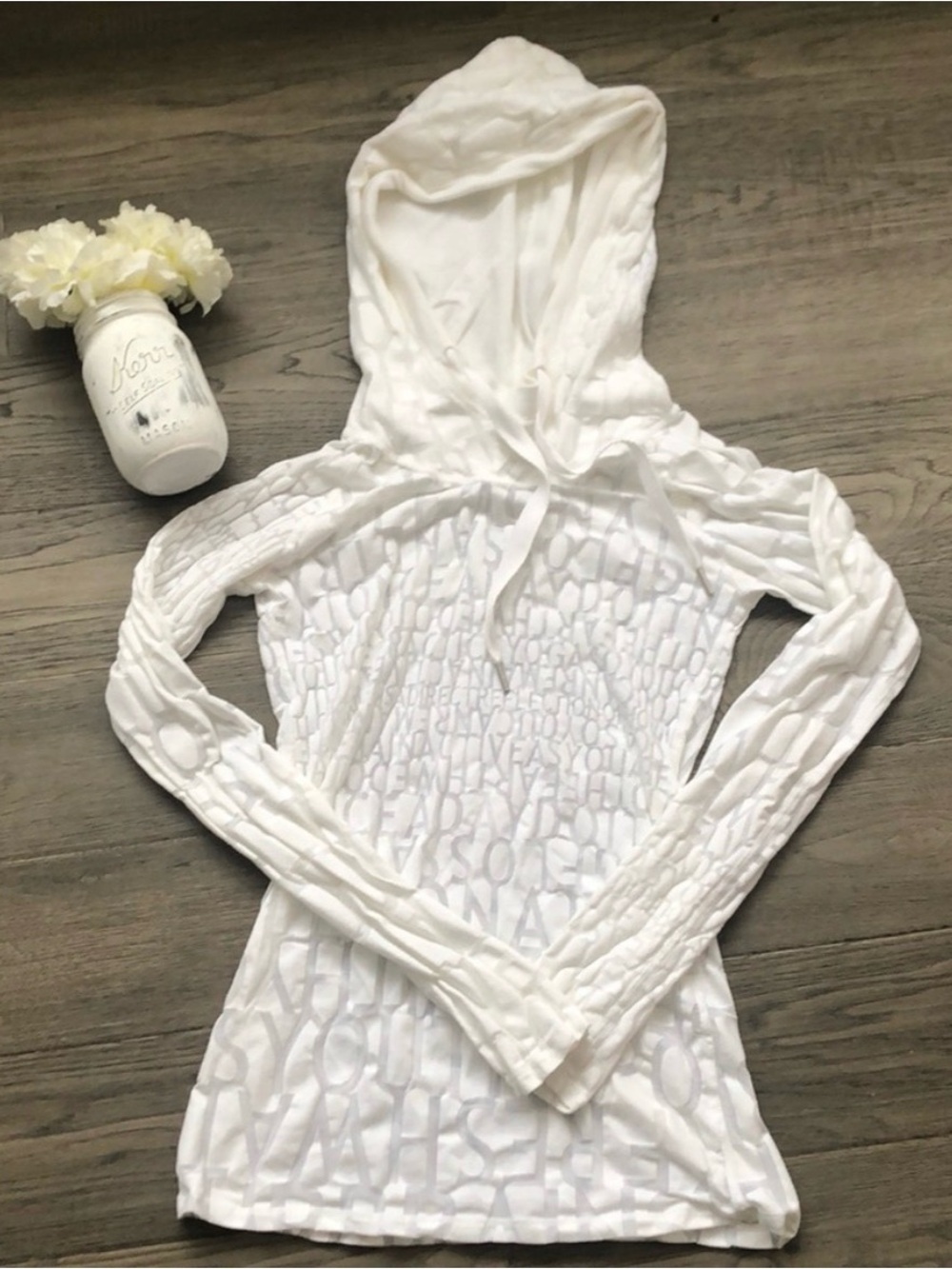 Lululemon White Textured Sheer Hooded Long Sleeve Top